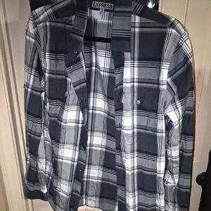 Express Black and White Casual Button Down Shirt